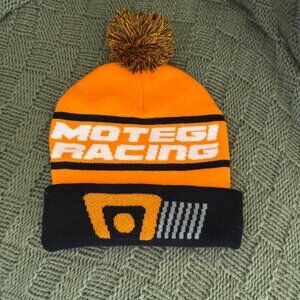 MoteGI Racing Knit Pom Beanie Winter Hat Orange & Black